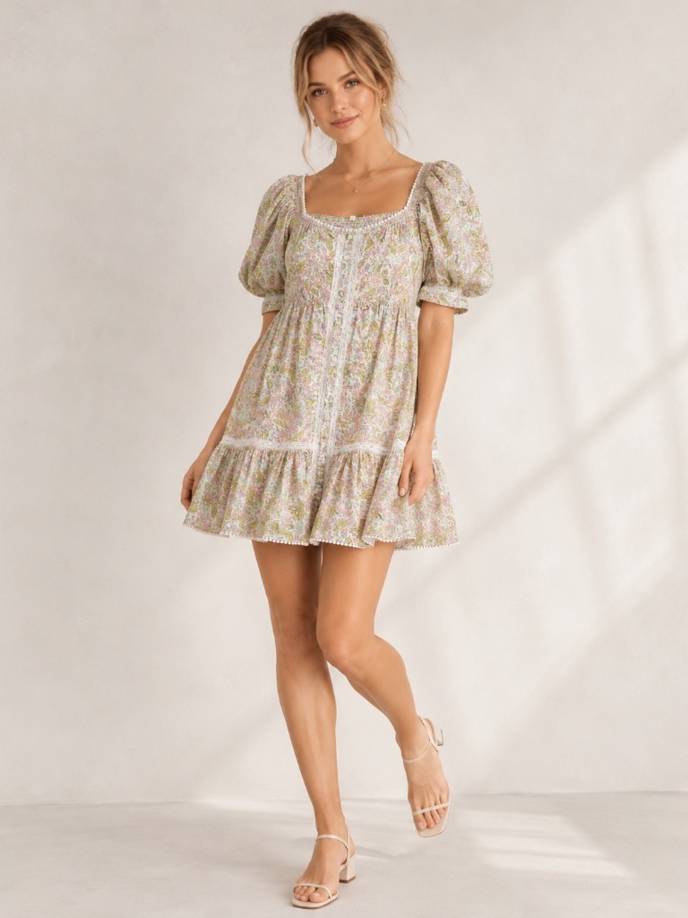 Love The Label Josepha Floral Puff Sleeve Cotton Mini Dress S Cottagecore